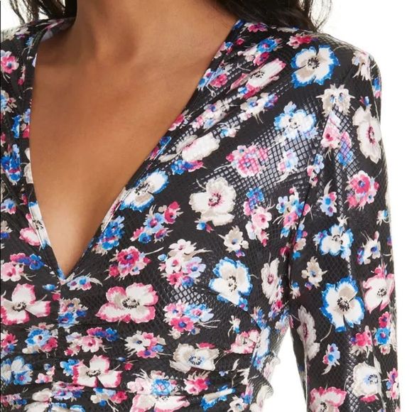 ROTATE Birger Sierra floral ruched long sleeve top black multi nwot - Picture 5 of 14